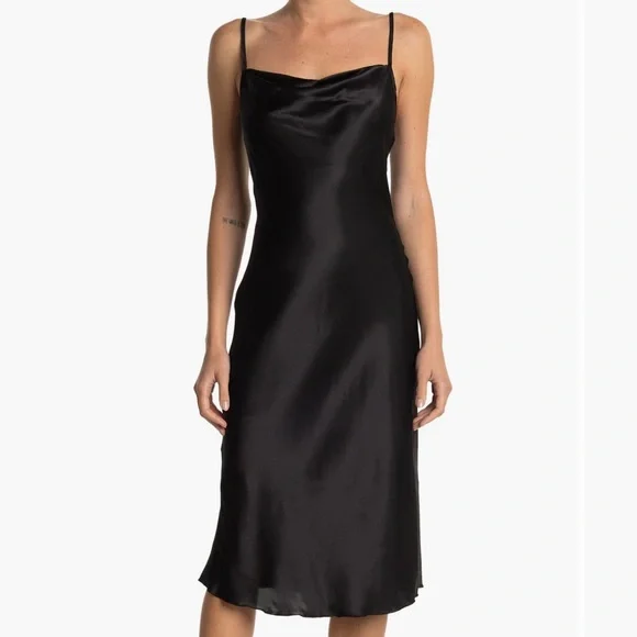 bebe black satin dress Bebe Women's Satin Lace Insert Midi Dress